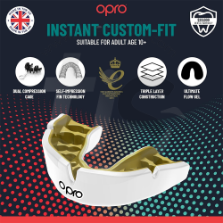 Beißen und Geräte Opro Instant Fit Gold Parants revolutionäre Technologie zum Zahnschutz im Kontaktsport