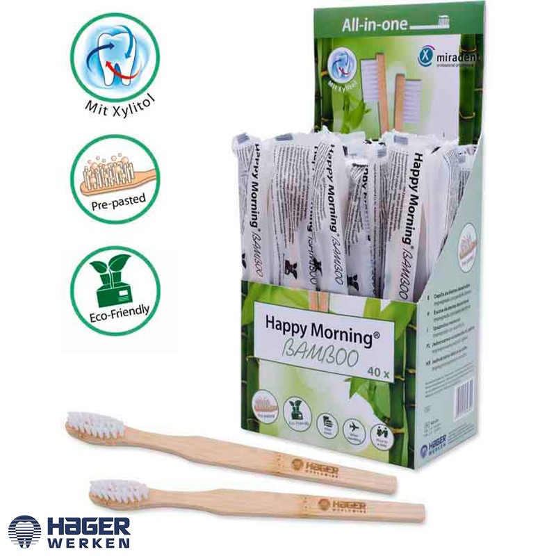 Higiene bucal | Blanqueadores Happy Morning 40 cepillos de dientes desechables de bambú